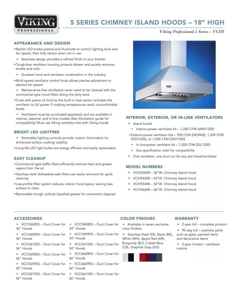Page 1 de la notice Fiche technique Viking VCIH54208SS