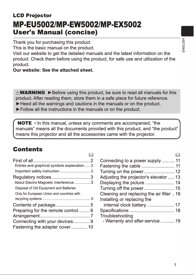 Page 1 de la notice Manuel utilisateur Maxell MP-EW5002
