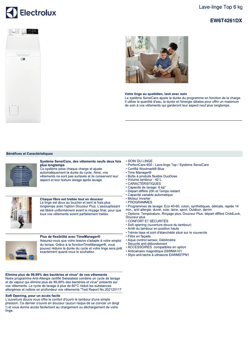 Page n°1 - Fiche technique Electrolux EW6T4261DX