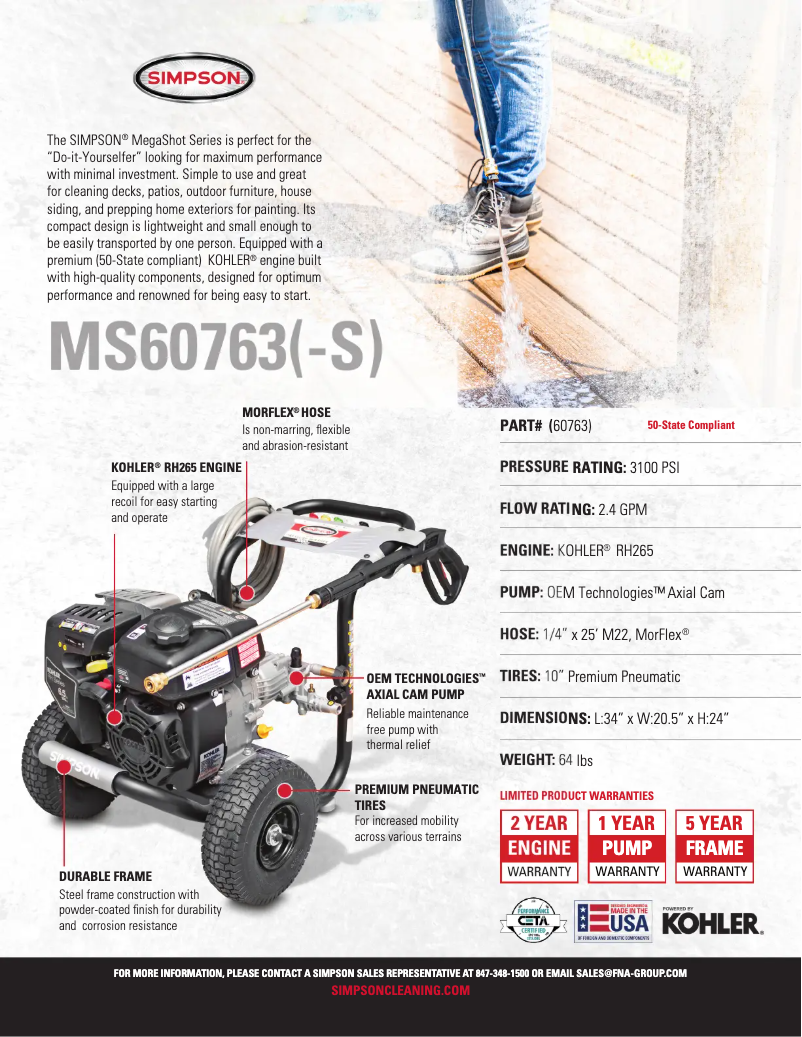 Page n°1 - Fiche technique Simpson Megashot MS60763-S