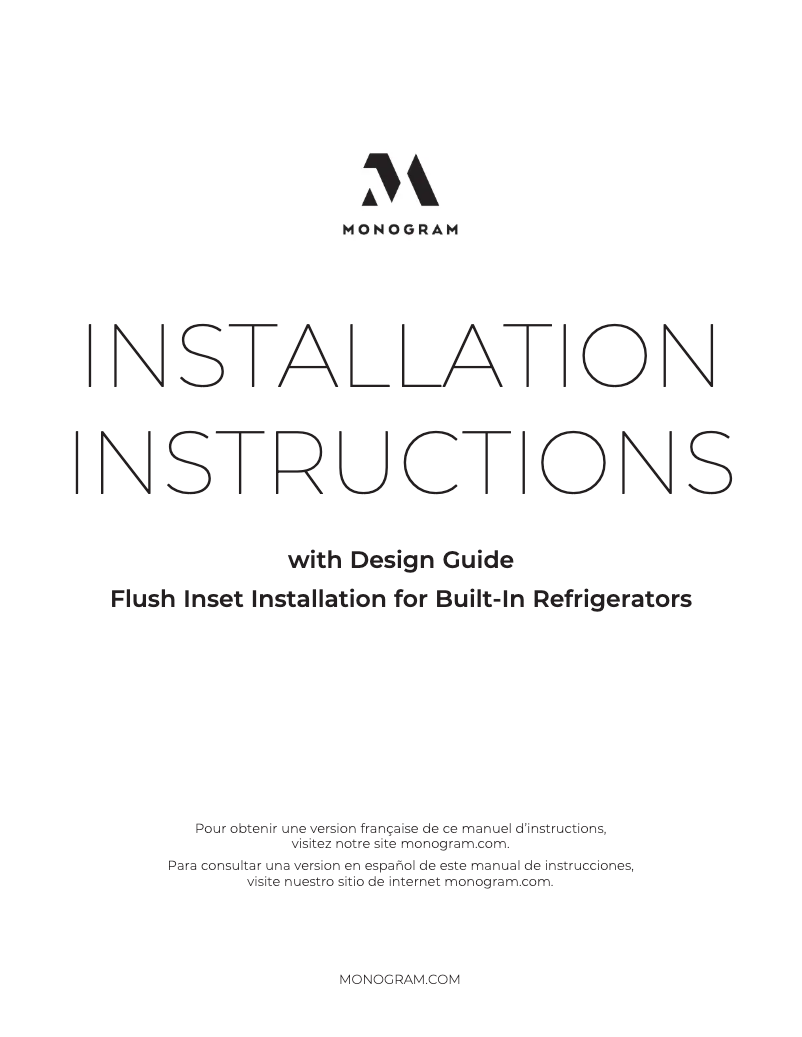 Page 1 de la notice Guide d'installation Monogram ZIS480NNII