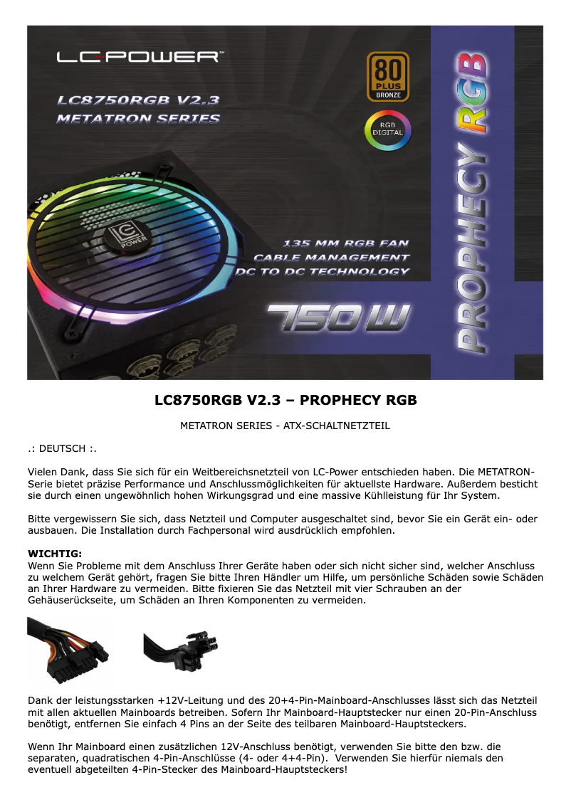 Page n°1 - Manuel utilisateur LC-Power Prophecy RGB LC8750RGB V2.3