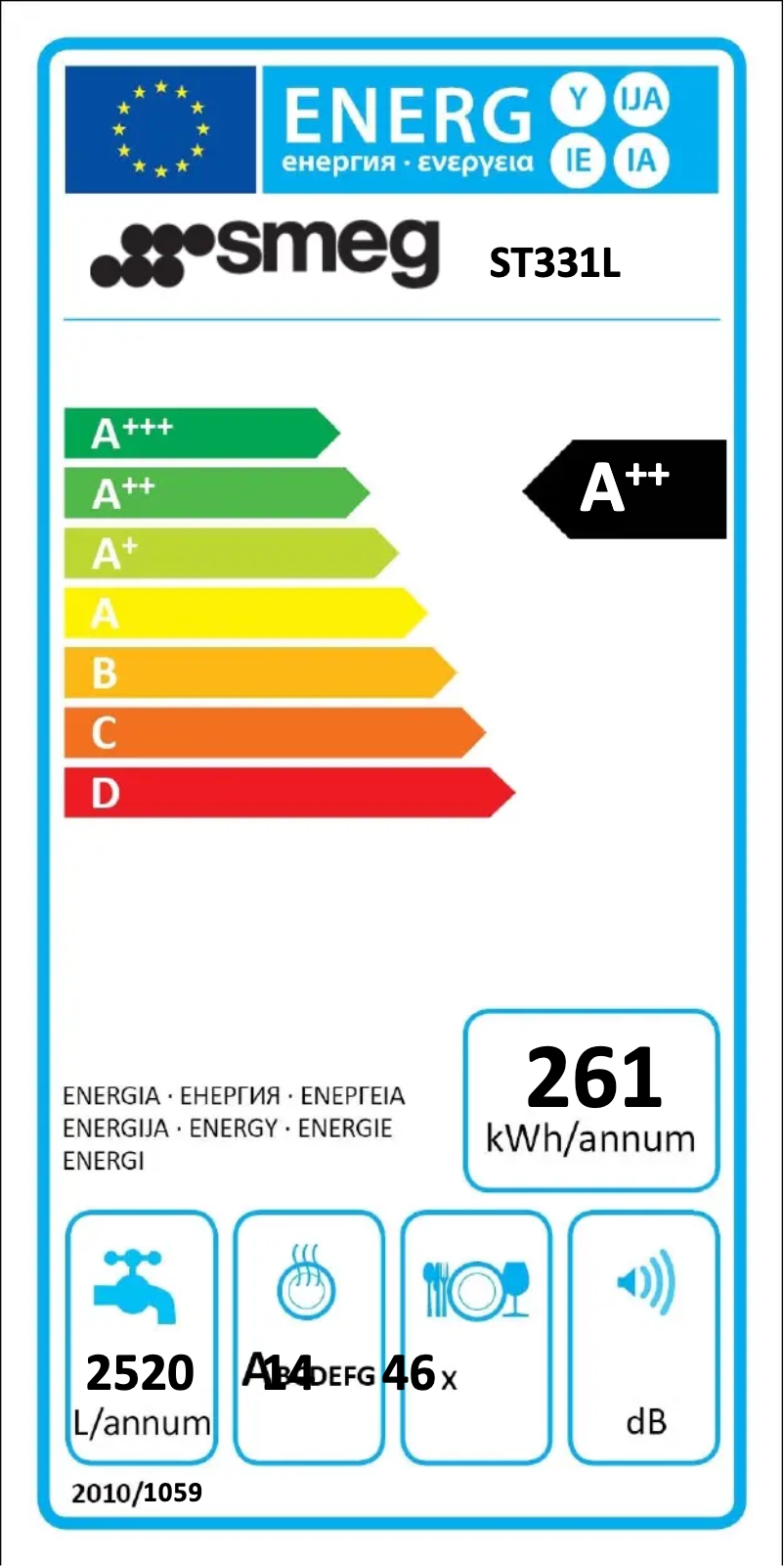 Page 1 de la notice Label énergétique Smeg ST331L