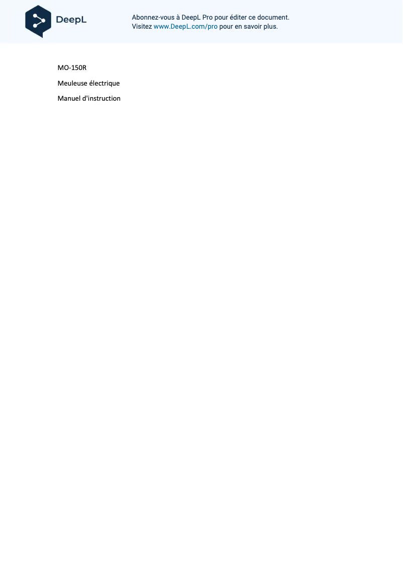 Image de la première page du manuel de l'appareil MO-150R