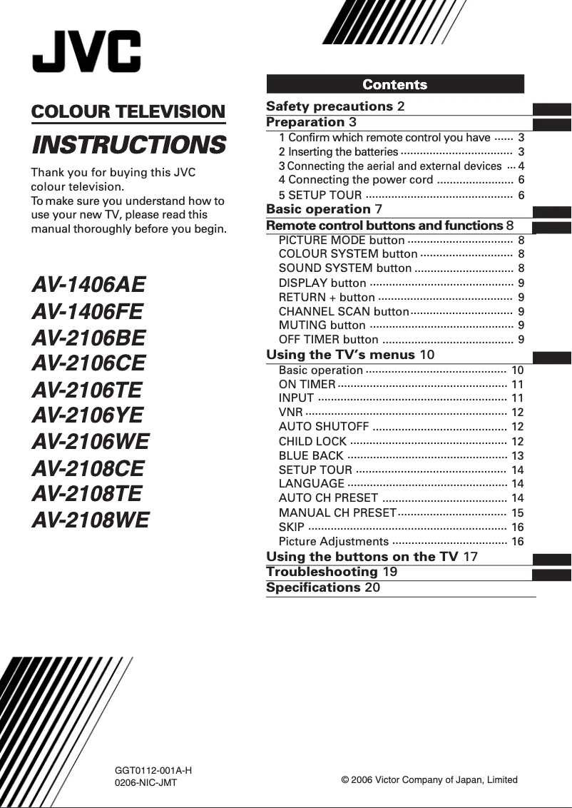 Page n°1 - Manuel utilisateur JVC AV-2108WE