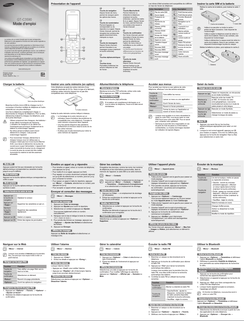Page 1 de la notice Manuel utilisateur Samsung GT-C3590
