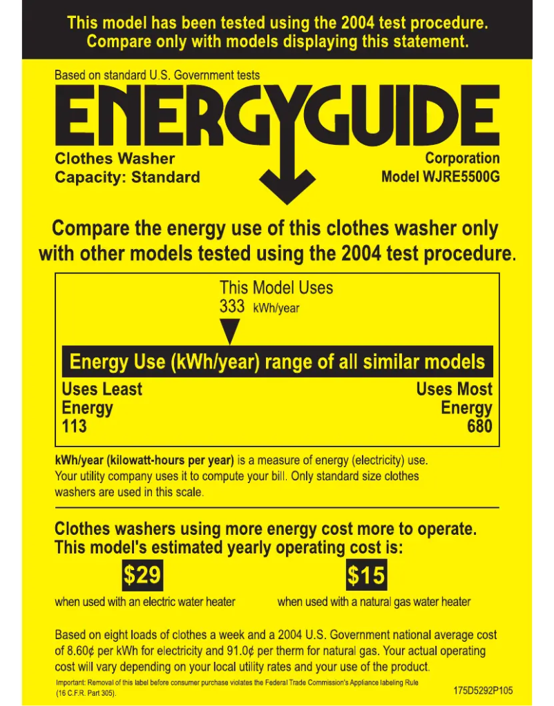 Page n°1 - Label énergétique GE WJRE5500GWW