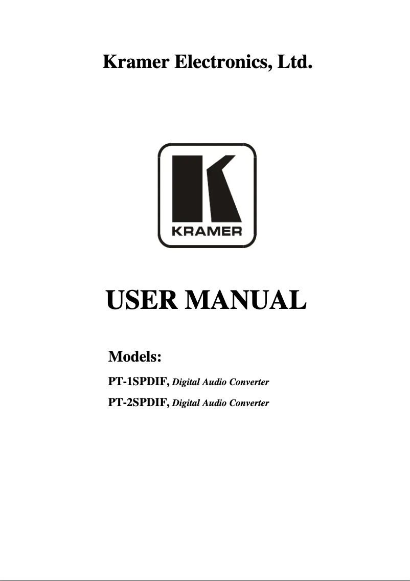 Page 1 de la notice Manuel utilisateur Kramer PT-2SPDIF