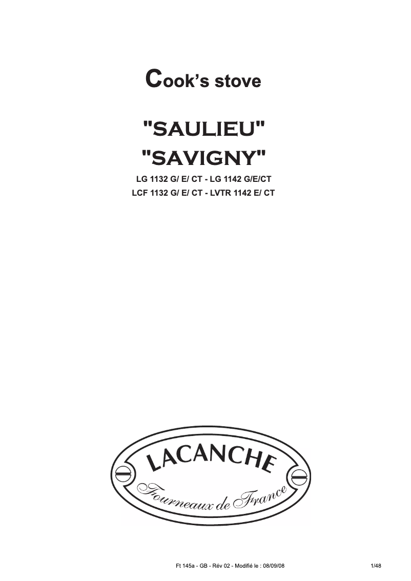 Page 1 de la notice Manuel utilisateur Lacanche LCF 1132