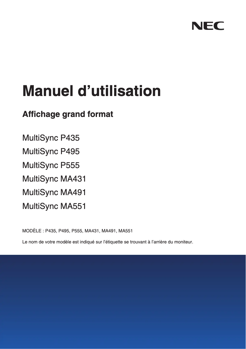 Page 1 de la notice Manuel utilisateur NEC MultiSync MA551
