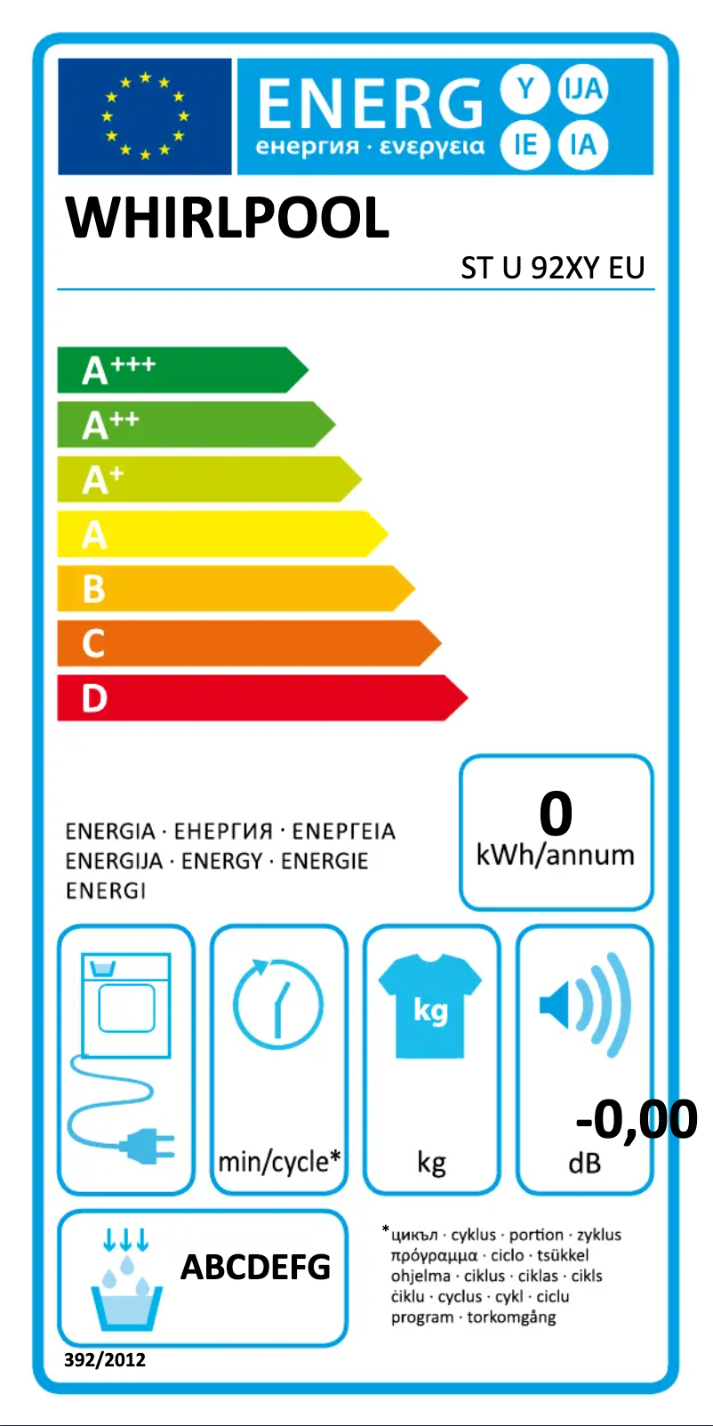 Page n°1 - Label énergétique Whirlpool ST U 92XY EU