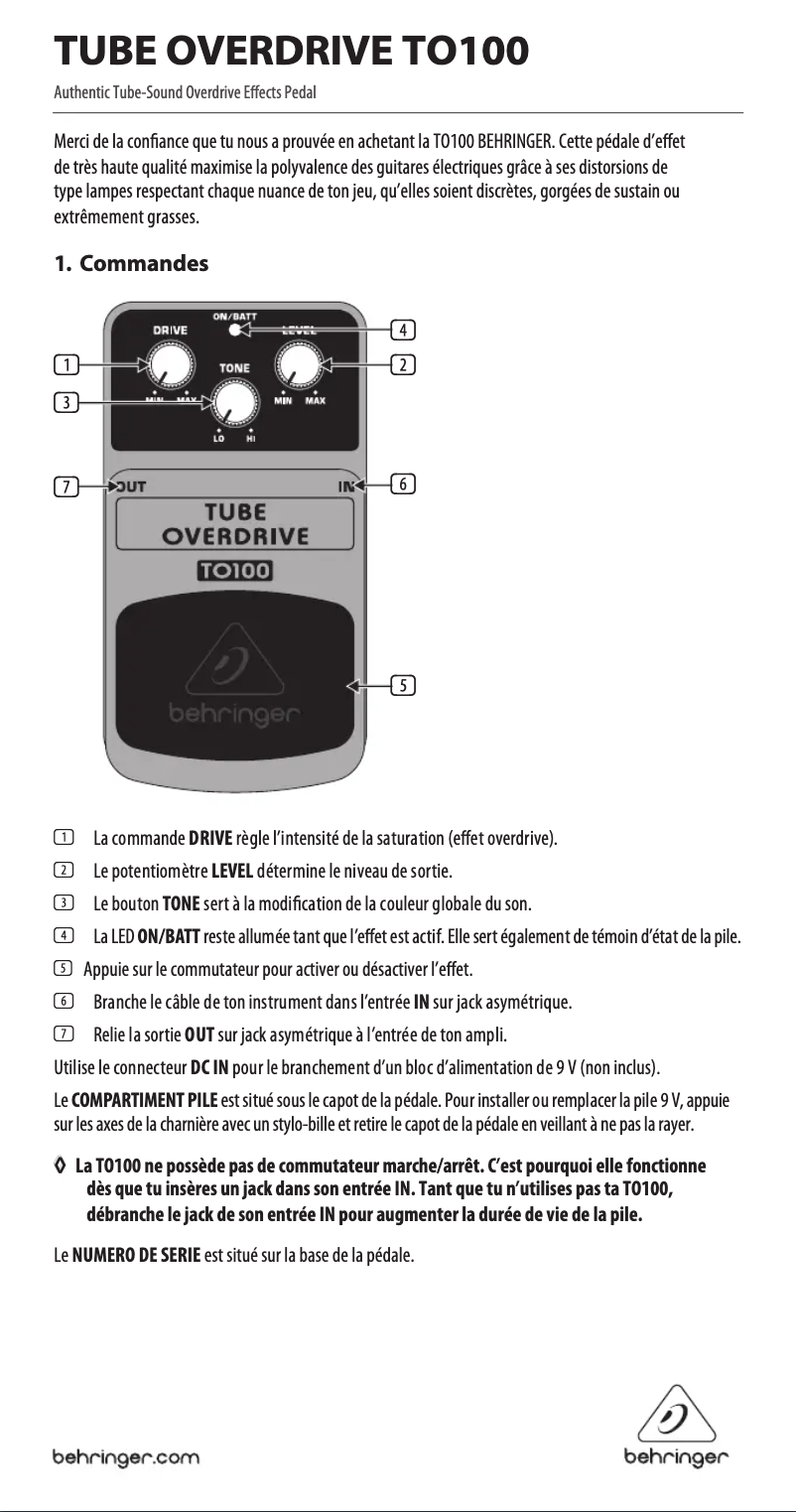 Page n°1 - Manuel utilisateur Behringer TO100