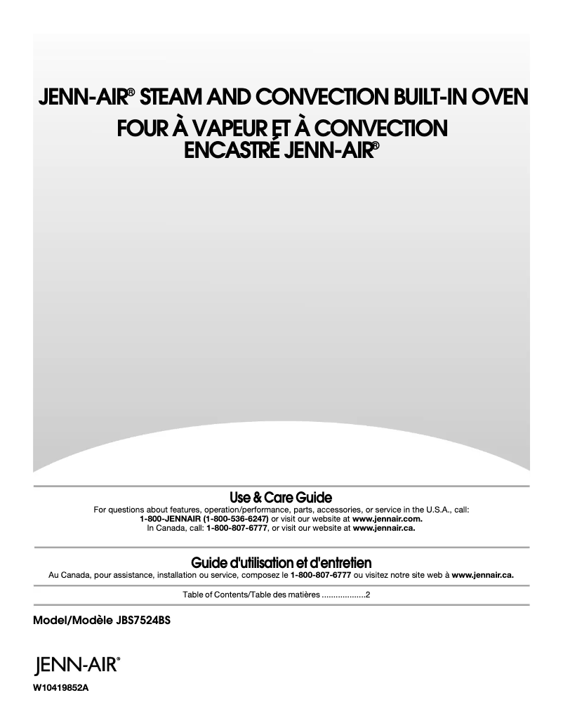 Page n°1 - Manuel utilisateur Jenn-Air JBS7524BS