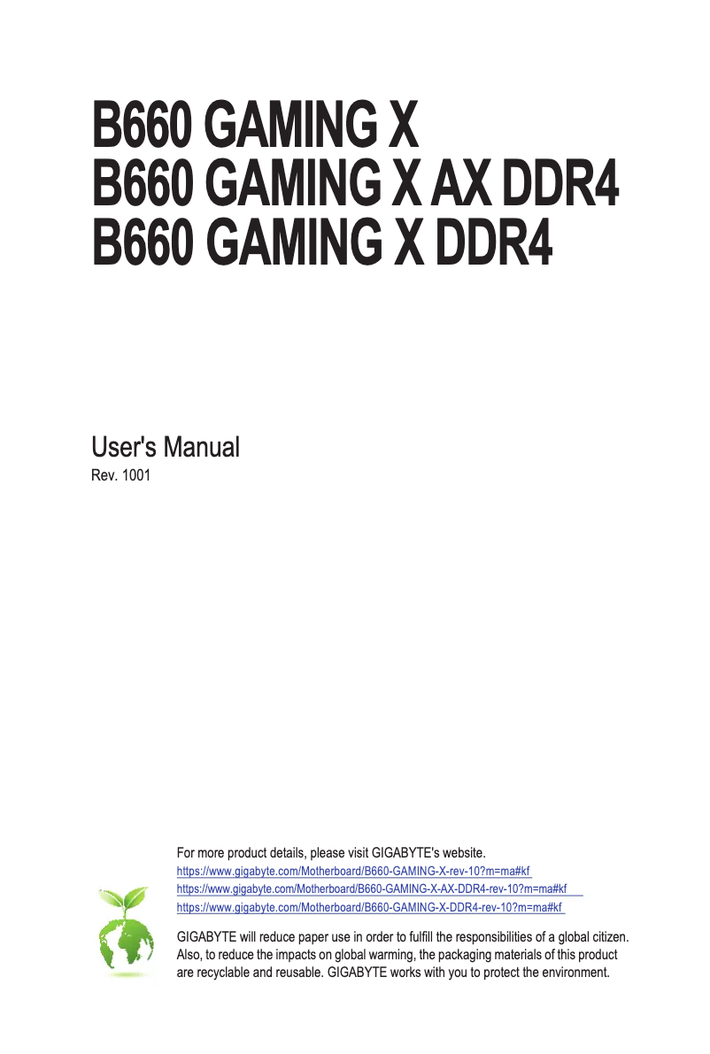 Image de la première page du manuel de l'appareil B660 Gaming X