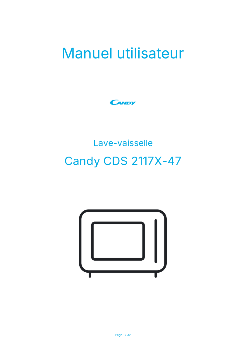 Page n°1 - Manuel utilisateur Candy CDS 2117X-47
