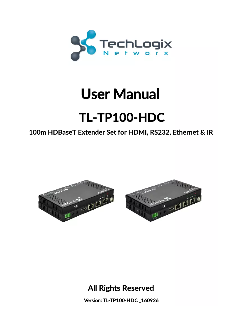 Page n°1 - Manuel utilisateur TechLogix Networx TL-TP100-HDC