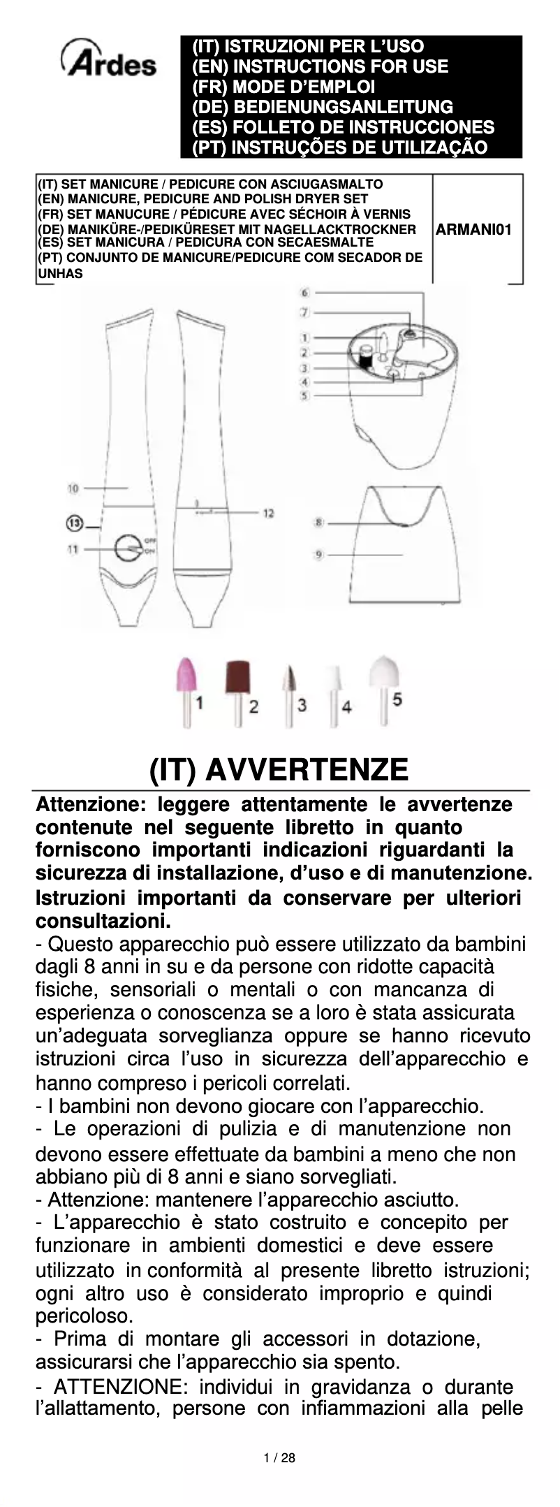 Page 1 de la notice Manuel utilisateur Ardes Goldye ARMANI01