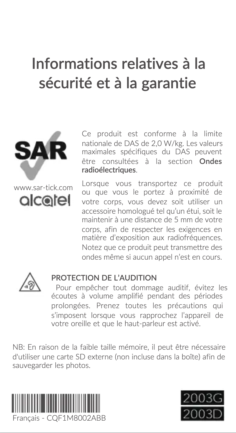 Page n°1 - Instructions de sécurité Alcatel 2003