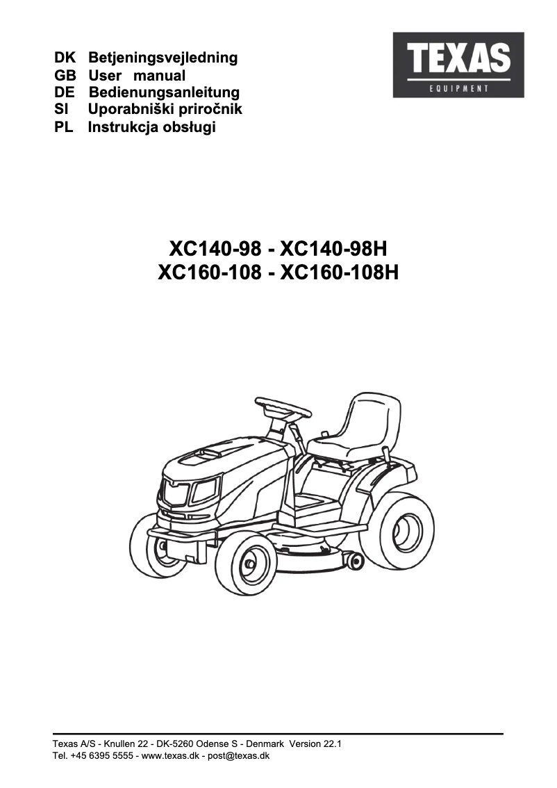 Page n°1 - Manuel utilisateur Texas XC160-108