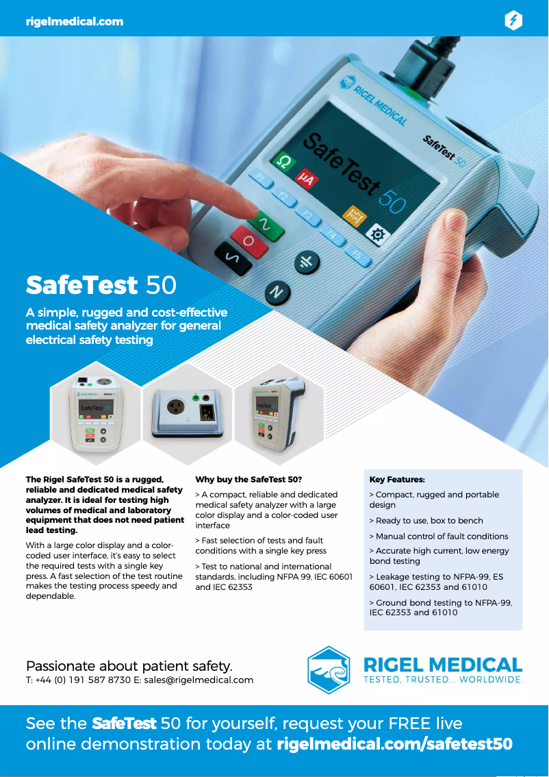 Page n°1 - Fiche technique Rigel Medical SafeTest 50