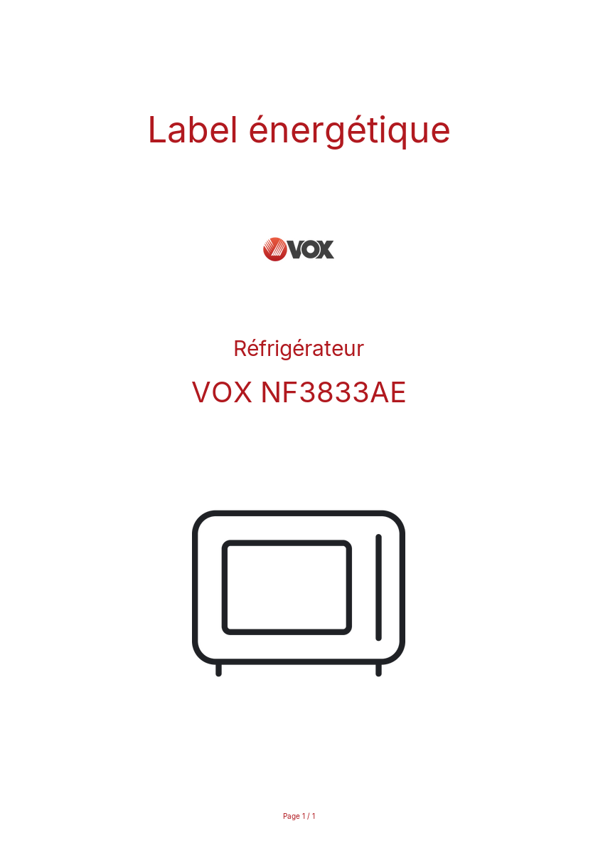 Page n°1 - Label énergétique VOX NF3833AE