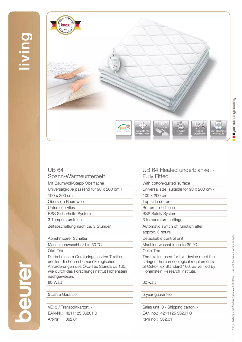 Page n°1 - Fiche technique Beurer UB 64