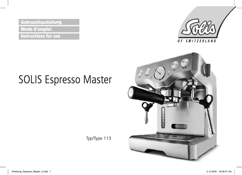 Page n°1 - Manuel utilisateur Solis Espresso Master 113