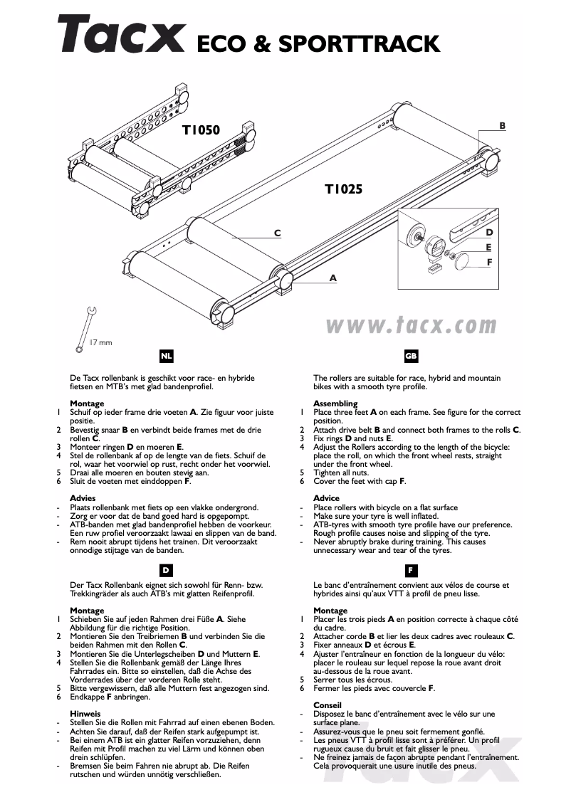 Page 1 de la notice Manuel utilisateur Tacx Sporttrack T1025