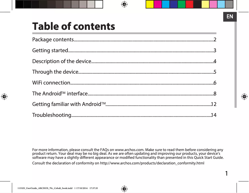Image de la première page du manuel de l'appareil 70c Cobalt