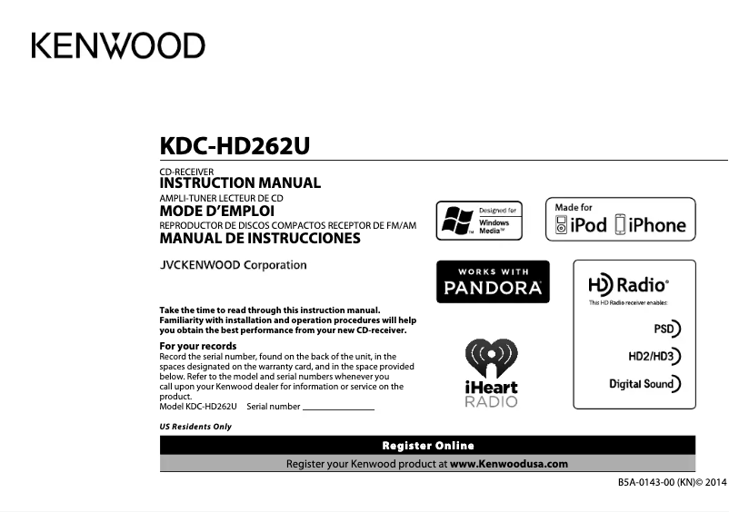 Página 1 del manual Manual de usuario Kenwood KDC-HD262U