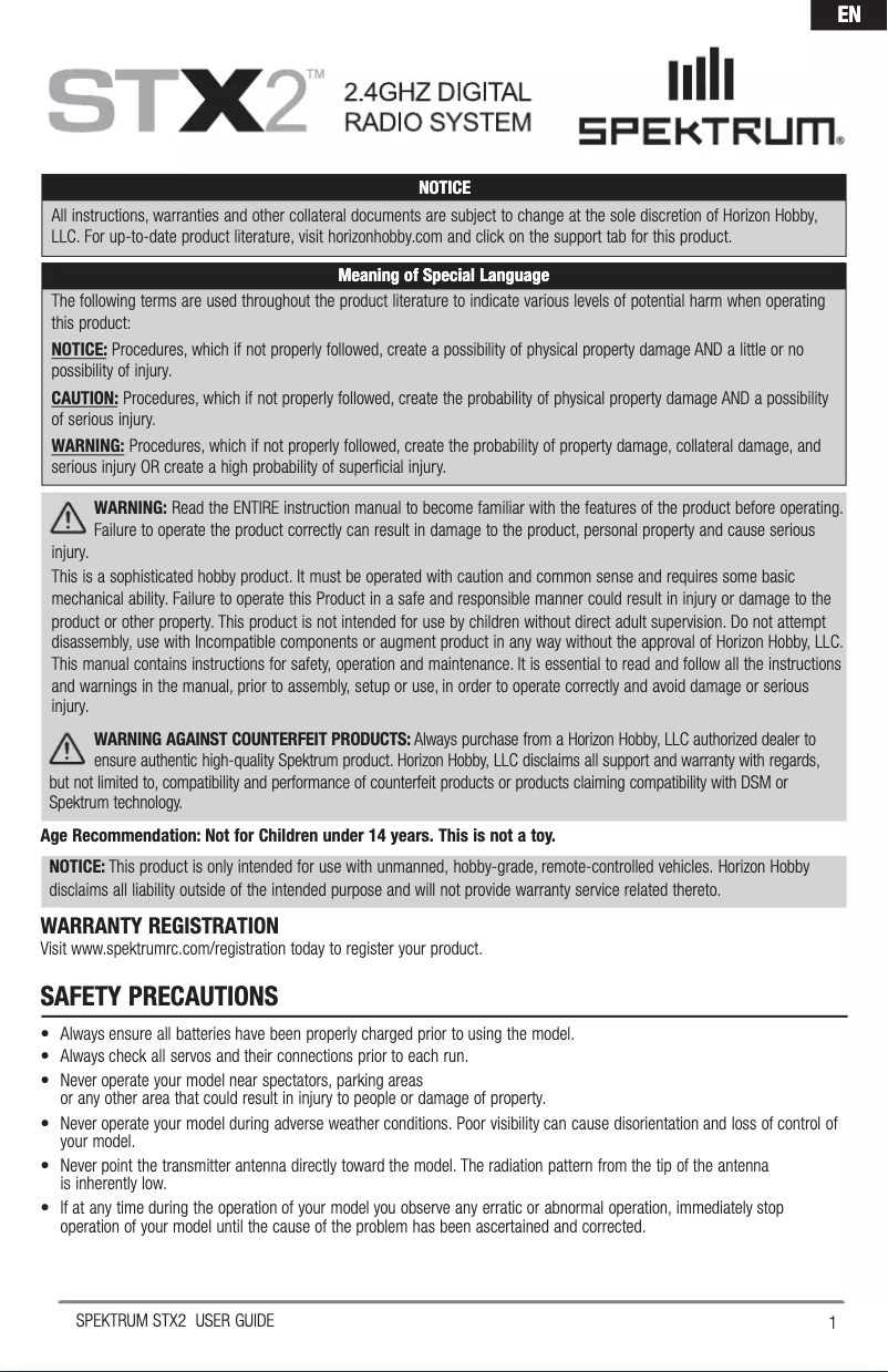 Page n°1 - Manuel utilisateur Spektrum STX2