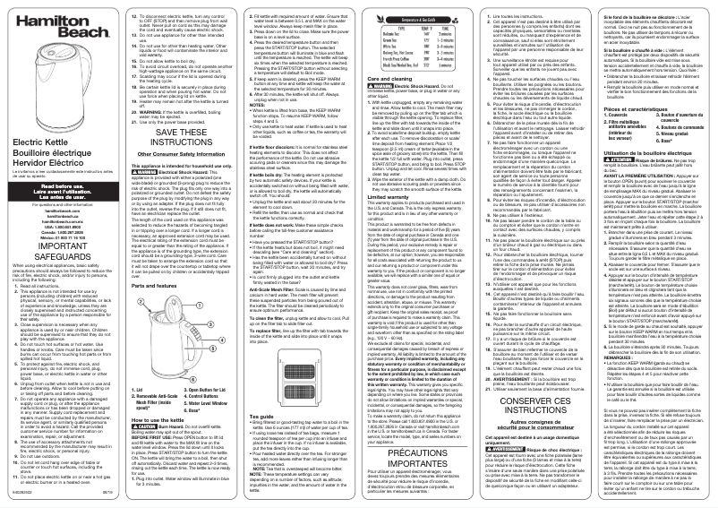 Page 1 de la notice Manuel utilisateur Hamilton Beach 41020