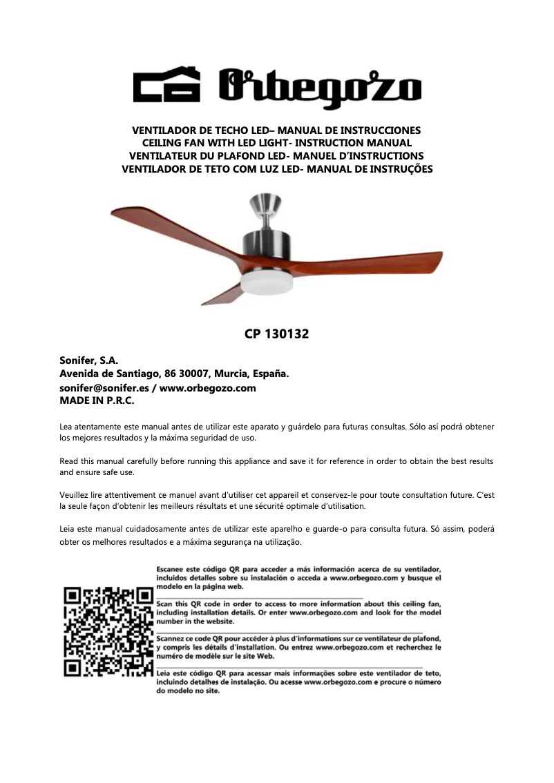 Page n°1 - Manuel utilisateur Orbegozo CP 130132