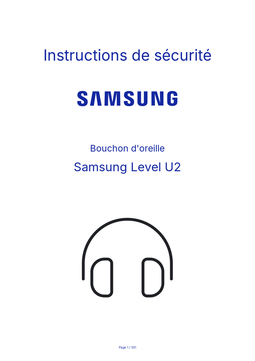 Page n°1 - Instructions de sécurité Samsung Level U2