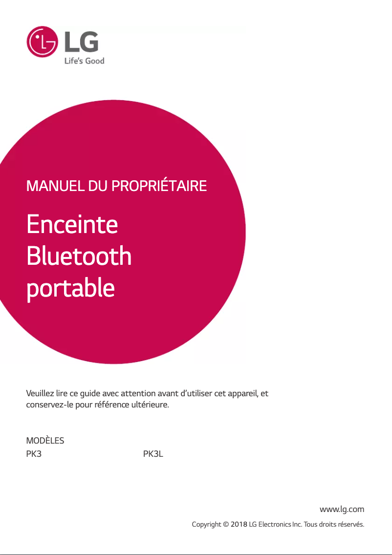 Page n°1 - Manuel utilisateur LG PK3