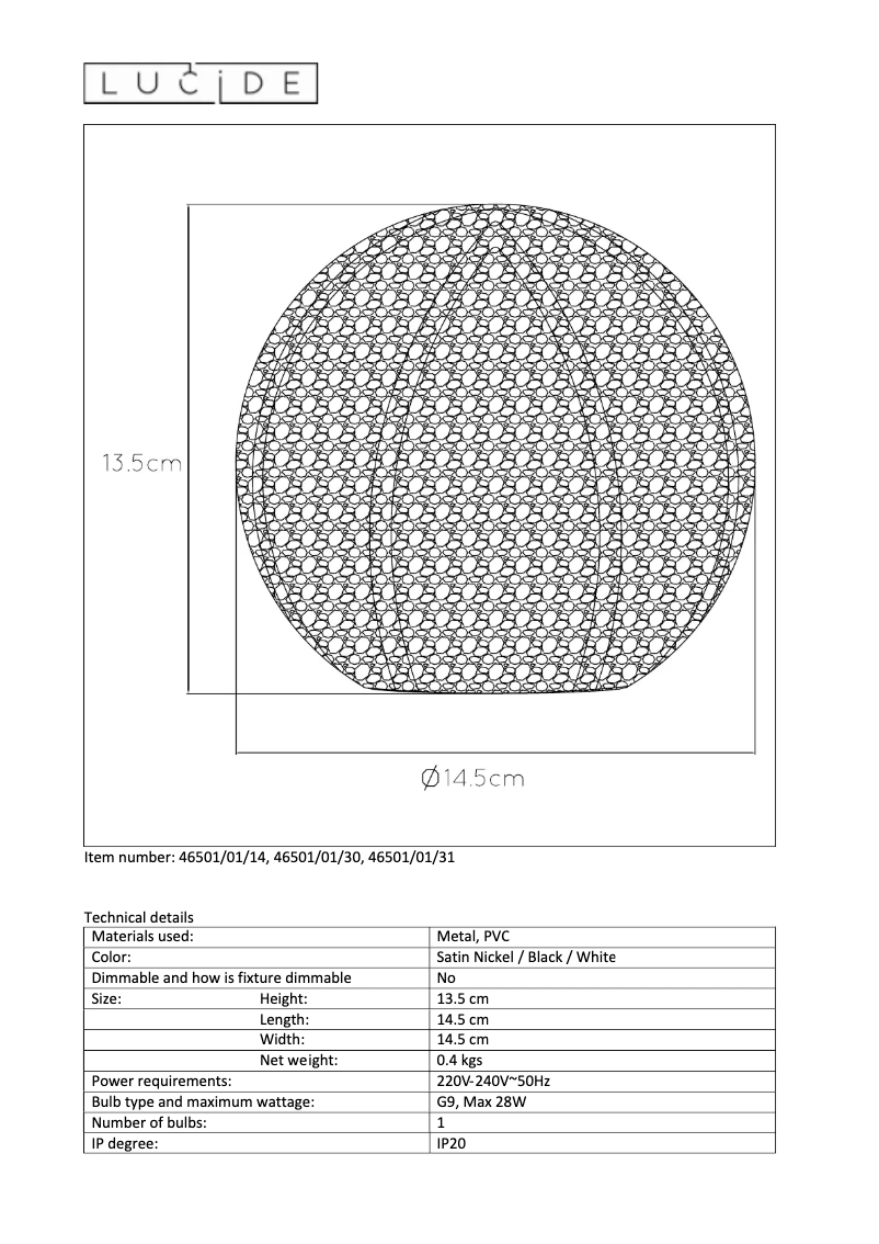 Page 1 de la notice Manuel utilisateur Lucide Paolo
