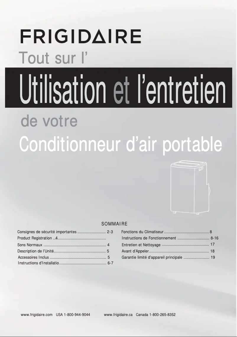 Page 1 de la notice Manuel utilisateur Frigidaire FFPH1422U1