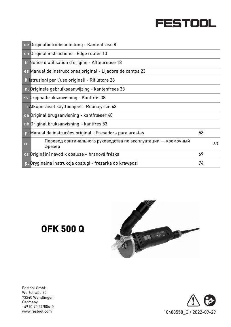 Page n°1 - Manuel utilisateur Festool OFK 500 Q-Plus R2