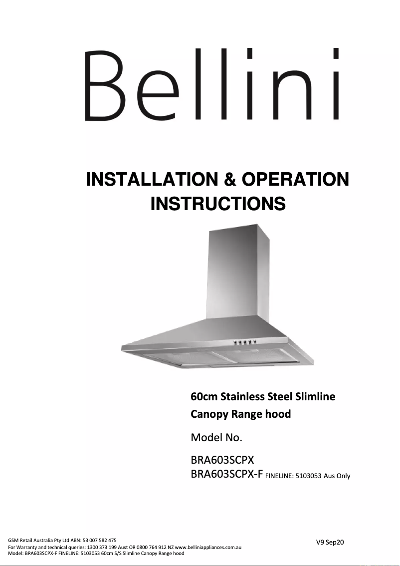 Página 1 del manual Manual de usuario Bellini BRA603SCPX2-F