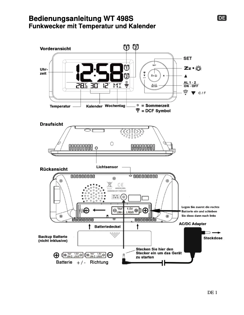 Page n°1 - Manuel utilisateur Techno Line WT 498s