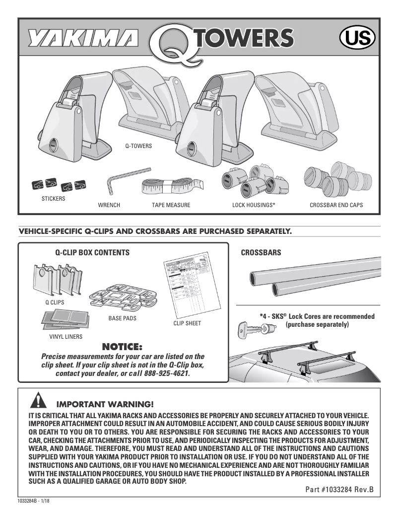 Page 1 of the manual User Manual Yakima Q-Towers