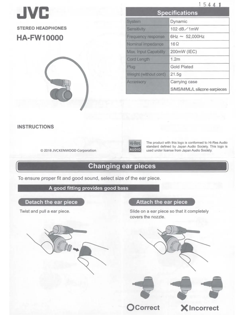Page 1 de la notice Manuel utilisateur JVC HA-FW10000