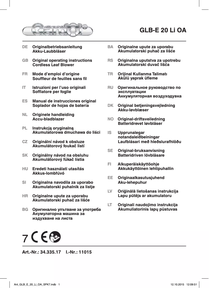 Page n°1 - Manuel utilisateur Gardol GLB-E 20 Li OA