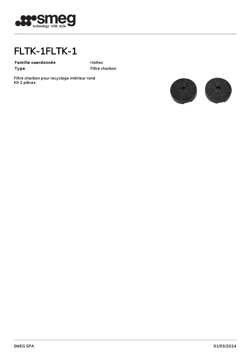 Page 1 de la notice Fiche technique Smeg FLTK-1