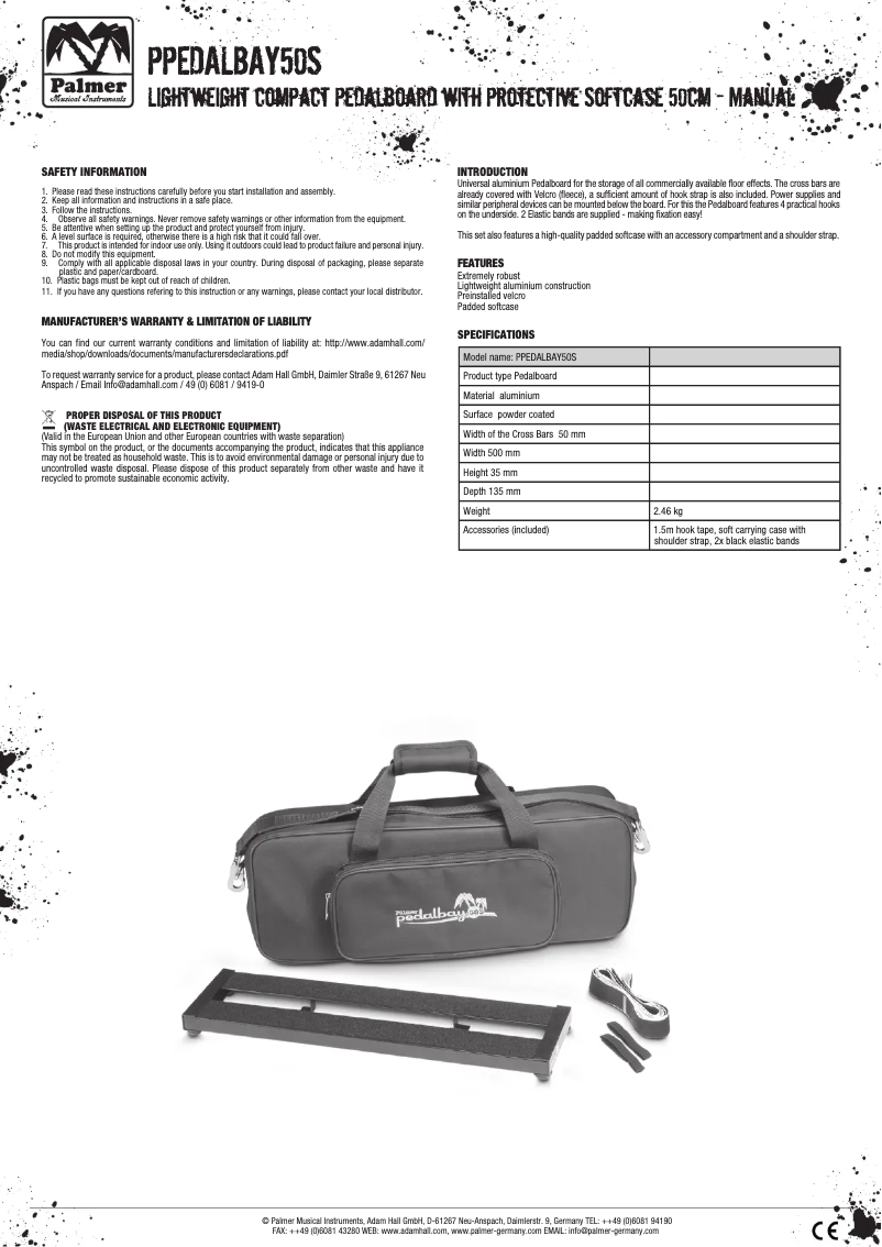 Page 1 de la notice Manuel utilisateur Palmer PedalBay 50 S