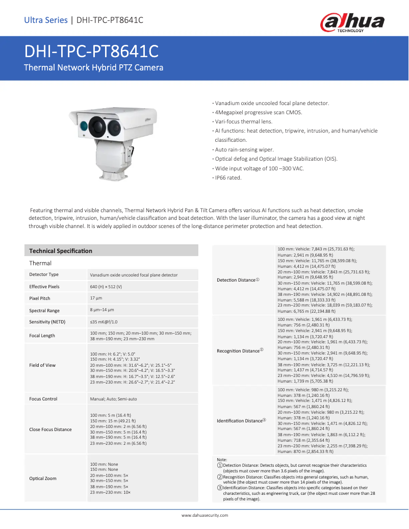 Page n°1 - Fiche technique Dahua Technology TPC-PT8641C