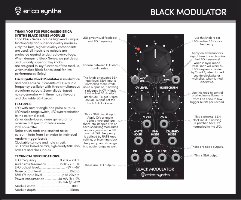 Page 1 de la notice Manuel utilisateur Erica Synths Black Modulator v2