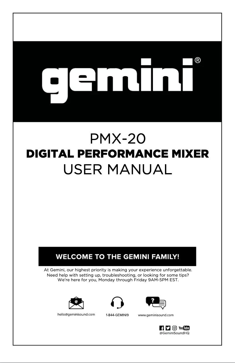 Page n°1 - Manuel utilisateur Gemini PMX-20