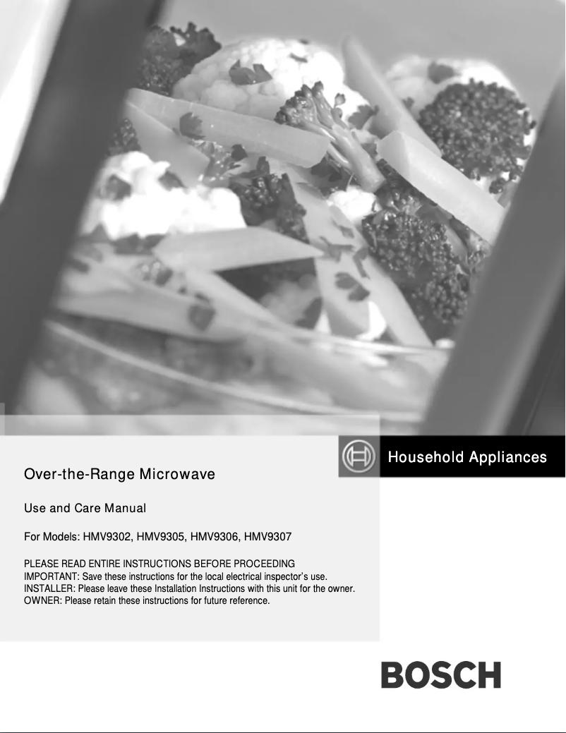 Page 1 de la notice Manuel utilisateur Bosch HMV9306