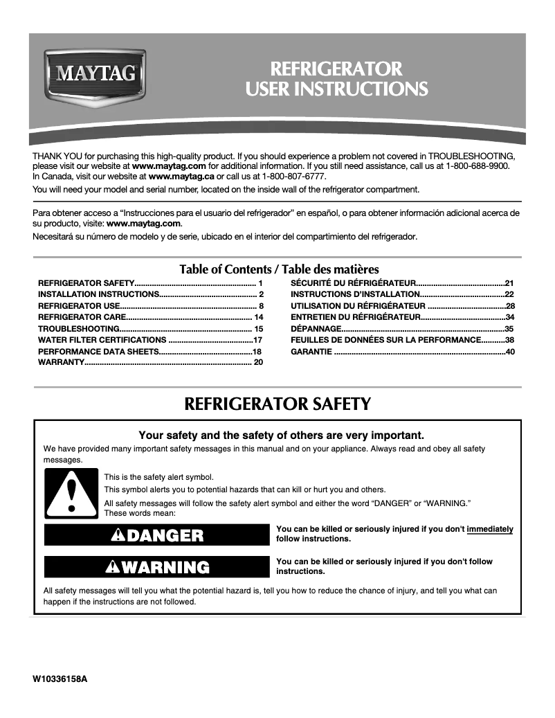 Page n°1 - Manuel utilisateur Maytag MFX2571XEM